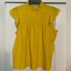 Ann Taylor Yellow Smocked Flutter Sleeve Top Petite Small
